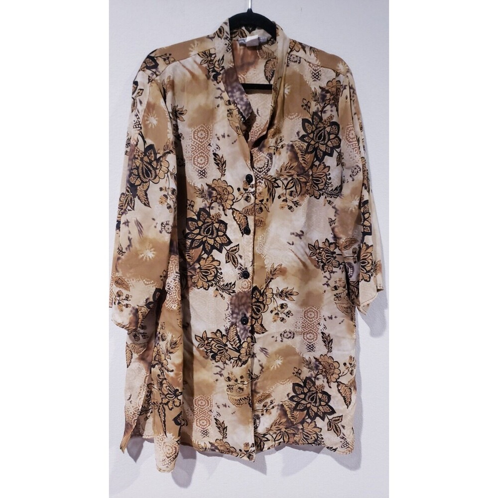 Dressbarn Top Blouse Womens 24W Button Up Shirt Shoulder Pads